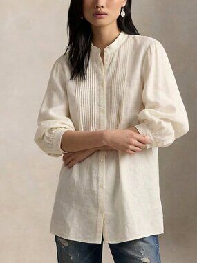 Ralph Lauren Cream Pintuck Button-Front Blouse